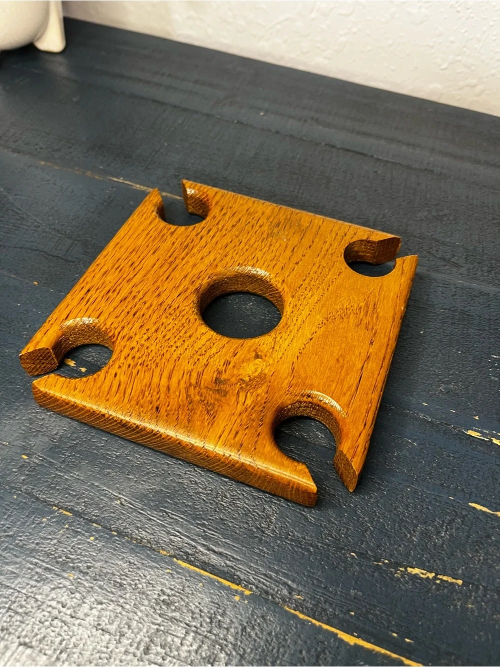 Vintage Solid Wood Wine Glass Bottle Holder Holds 4 Glasses